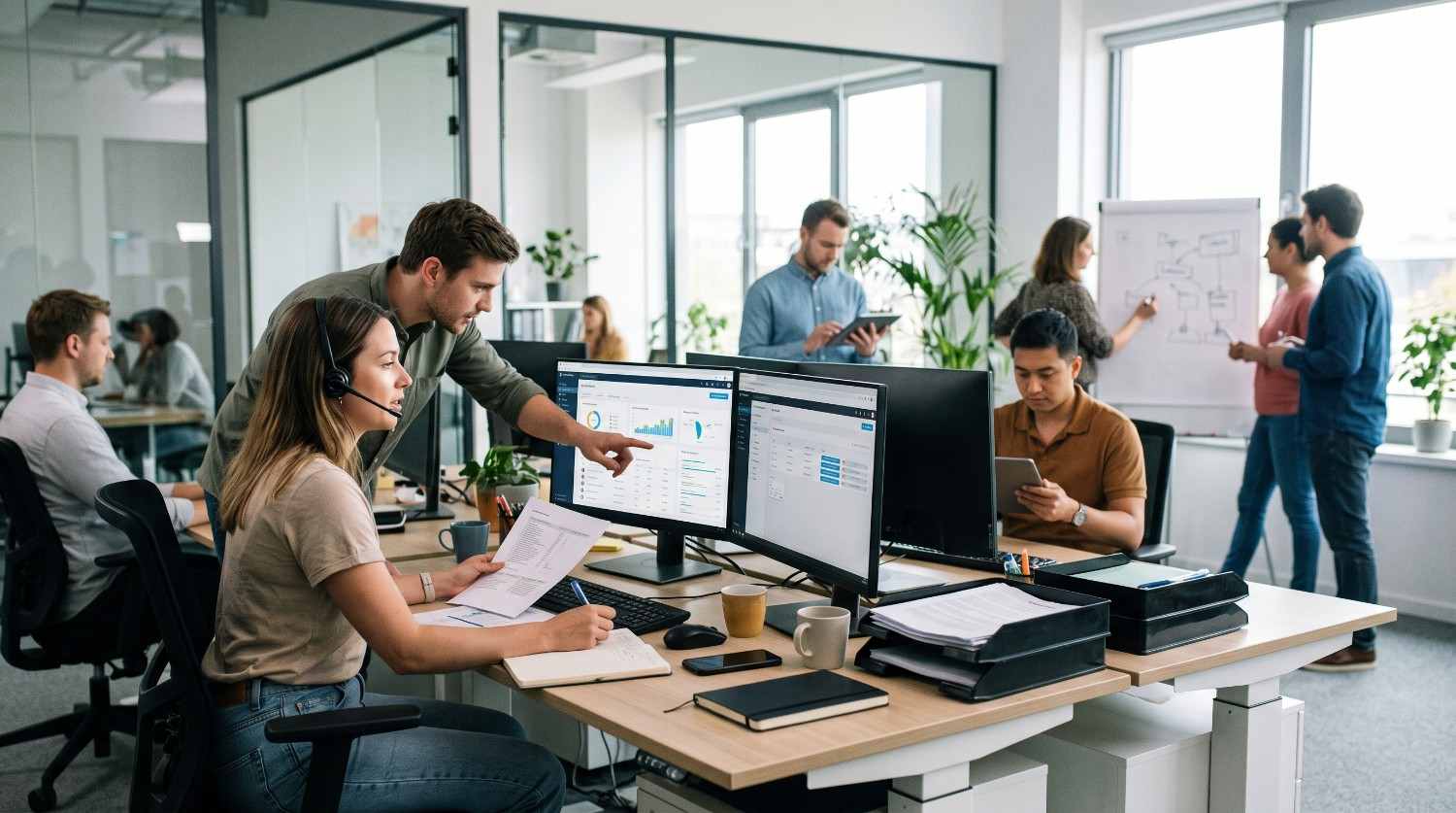 Software team planning and implementing a business solution together